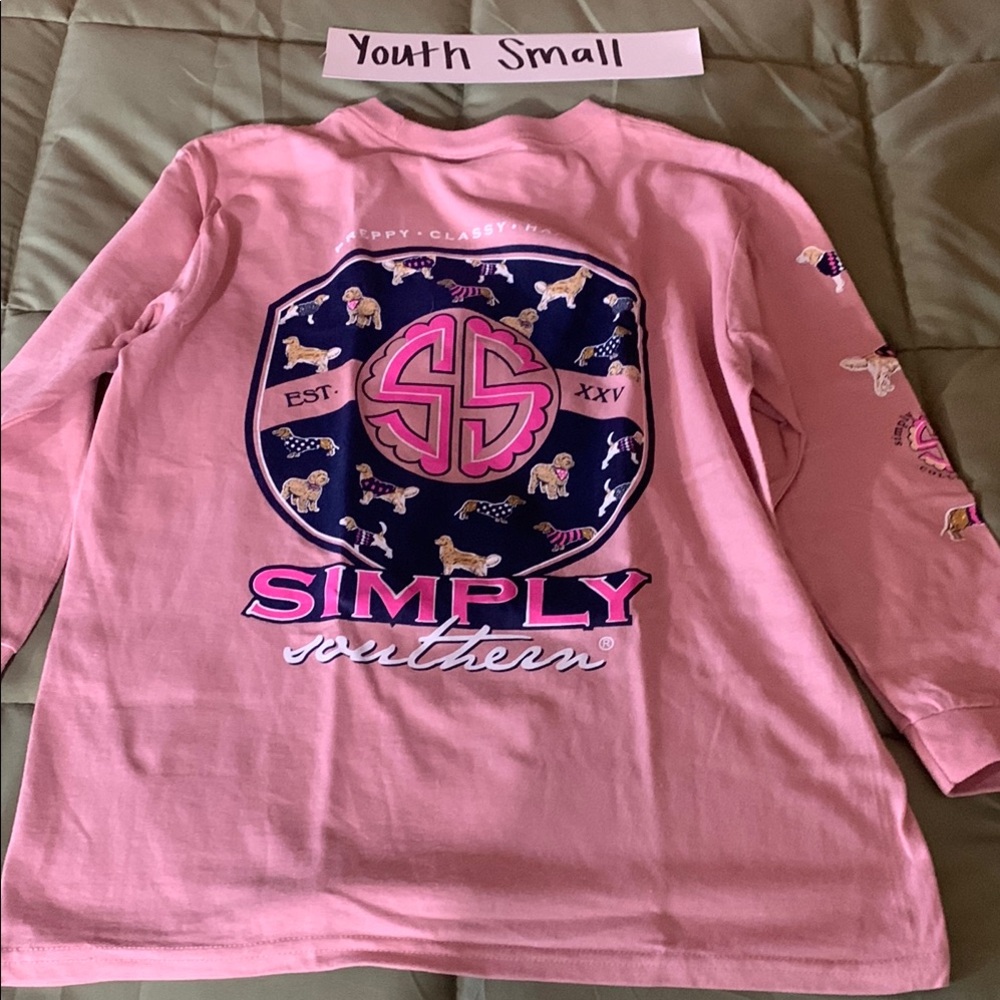 2/$24 Simply Southern Pink Long Sleeve Tee with Dog Design